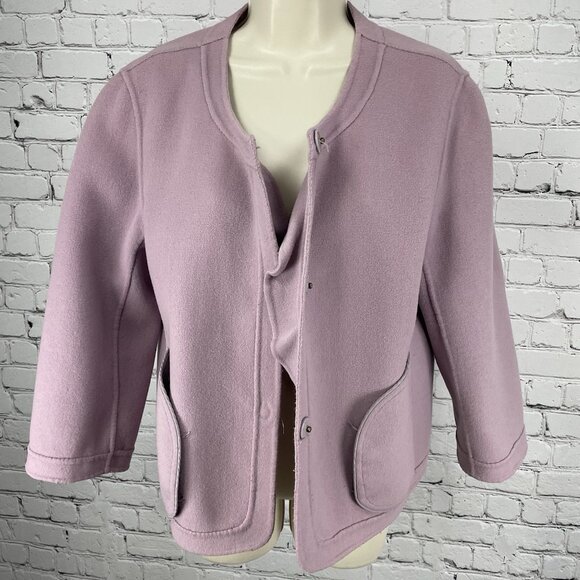 Talbots Purple Wool Blend Snapped Ruffle Closure Jacket Pockets Unlined Size 16 - Picture 10 of 14